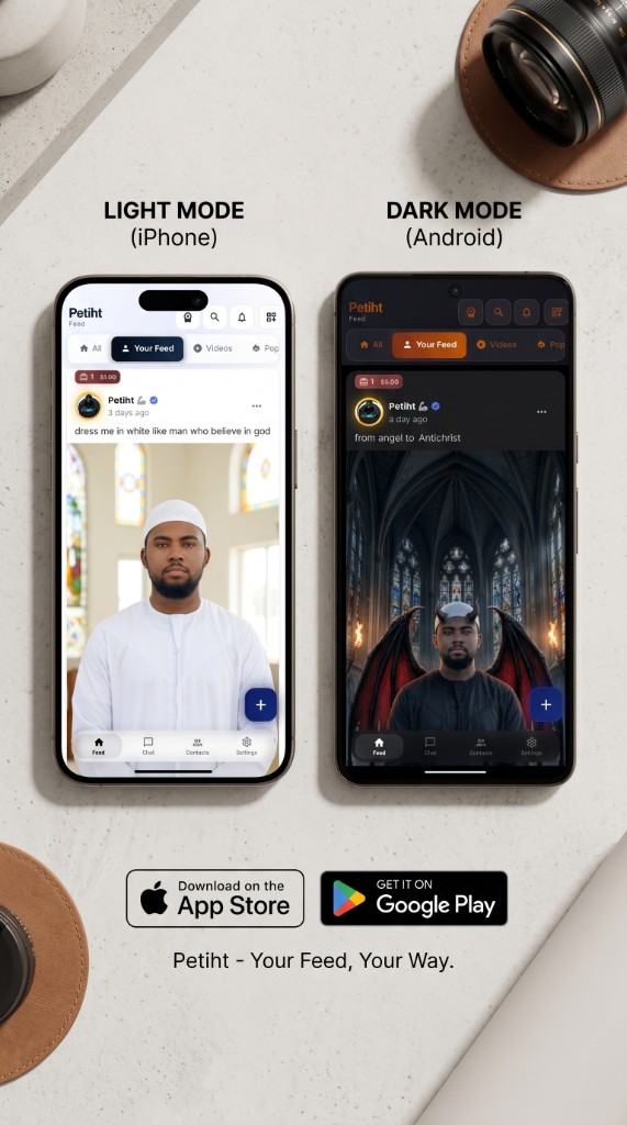Petiht app in light and dark mode